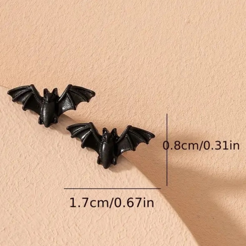 Black Ceramic Bat Stud Earrings - Picture 4 of 8